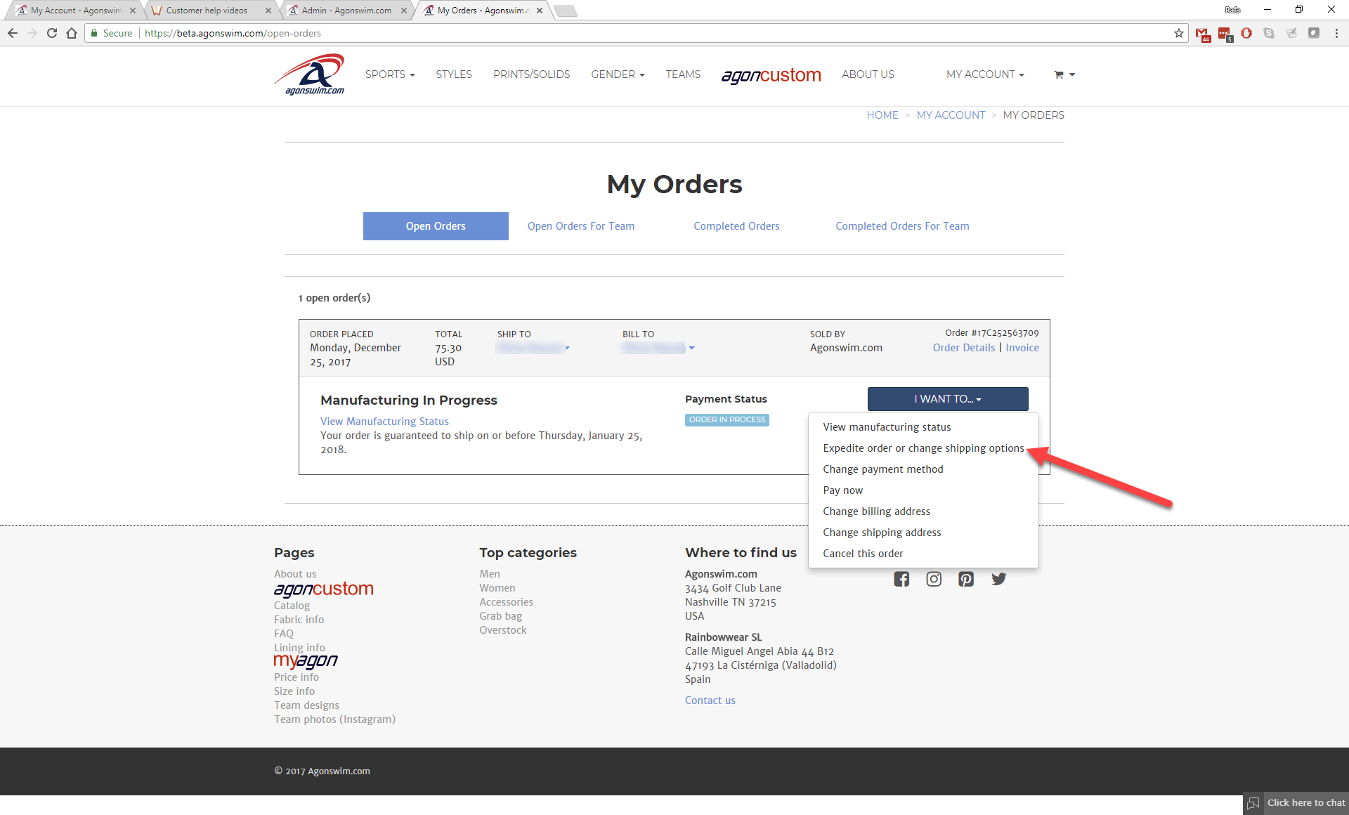 Expedite production time and change delivery options