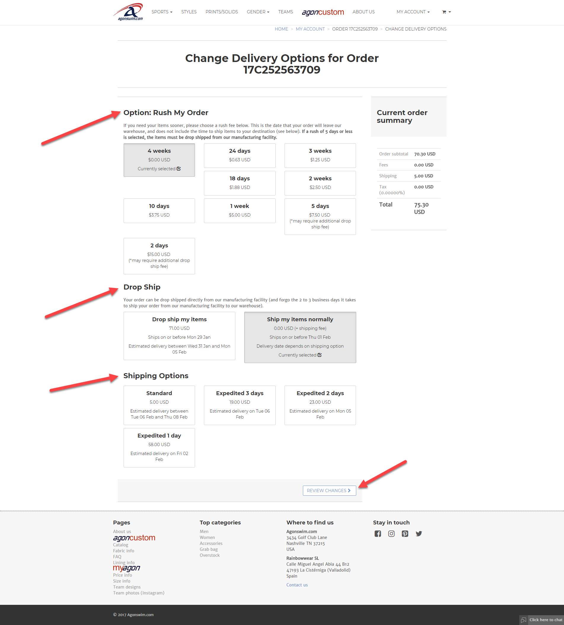 Expedite production time and change delivery options